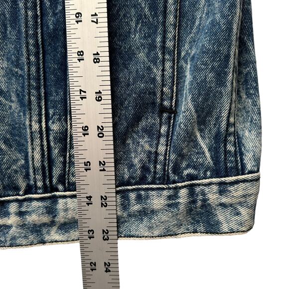 Guess VTG 80s 90s Crinkle Acid Wash Pleated Back Trucker Jean Jacket L - Picture 8 of 11